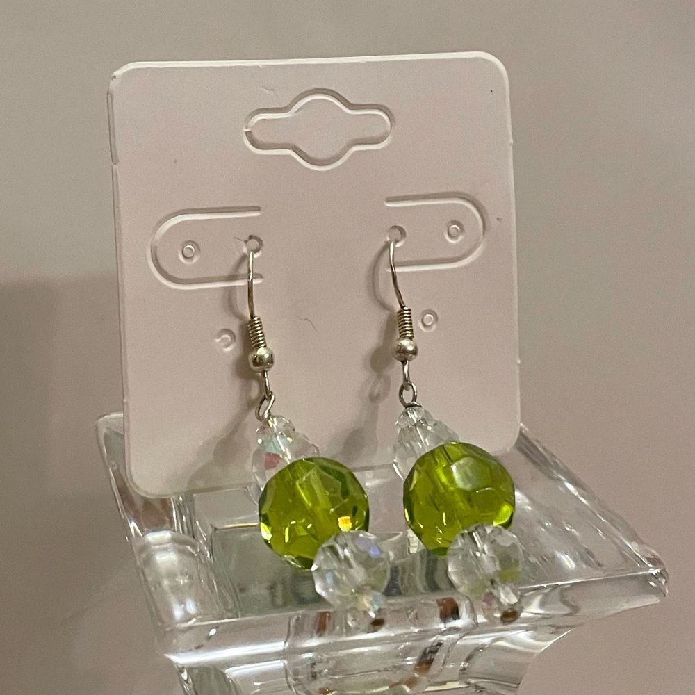 Small green and clear bead earrings